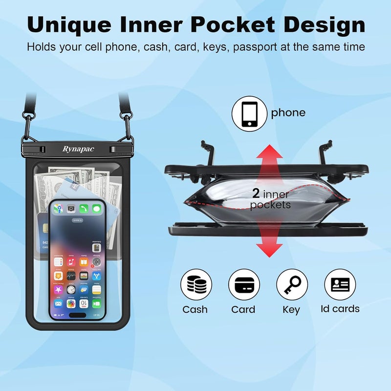 Rynapac [Up to 10"] Large Waterproof Phone Pouch Bag - 2 Pack IPX8 Waterproof Phone Case for iPhone 17 16 15 Pro Max Galaxy S25 S24 Ultra, Touchscreen & Underwater Photography, Beach Cruise Travel Essentials - Image 5